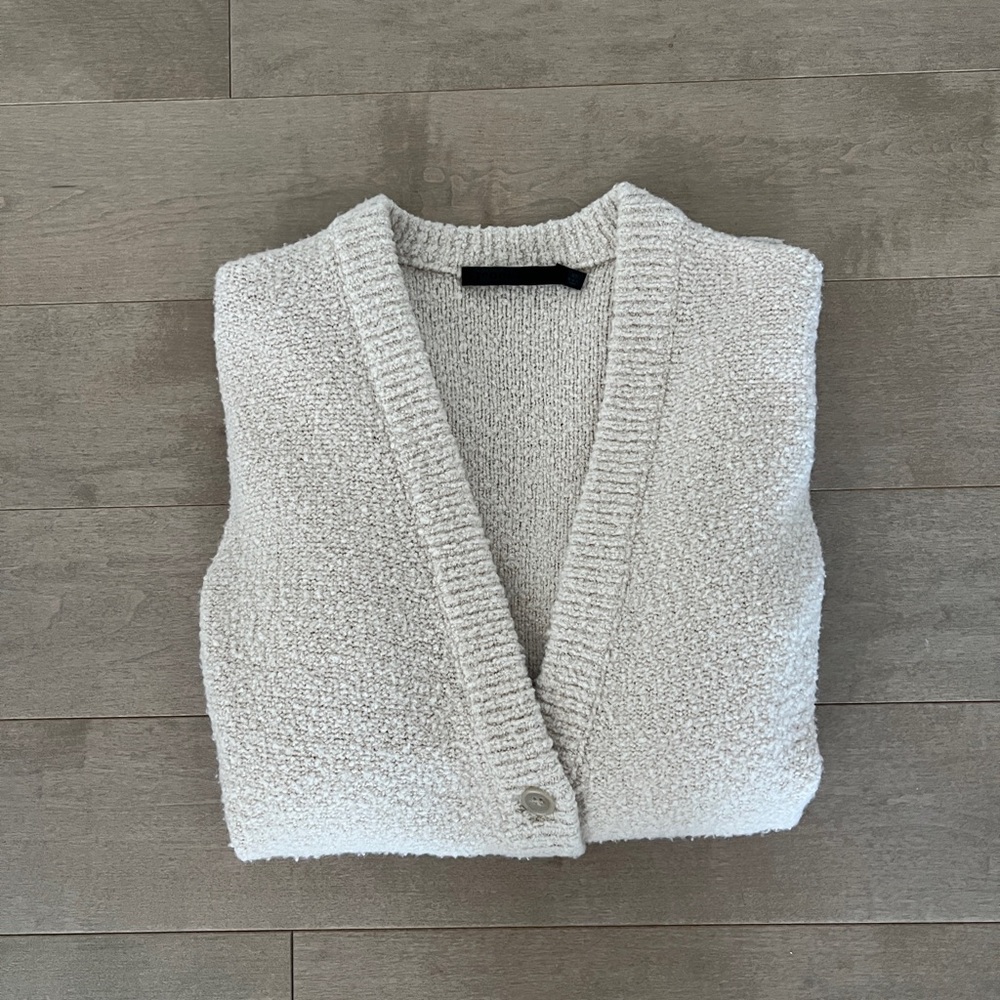 Jenni Kayne Merino Wool Boyfriend Cardigan Sweater in Cream/Sand | Size XS - Picture 4 of 6